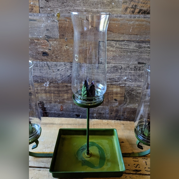 Vintage Metal Green Candelabra With Glass Globes - Picture 3 of 15